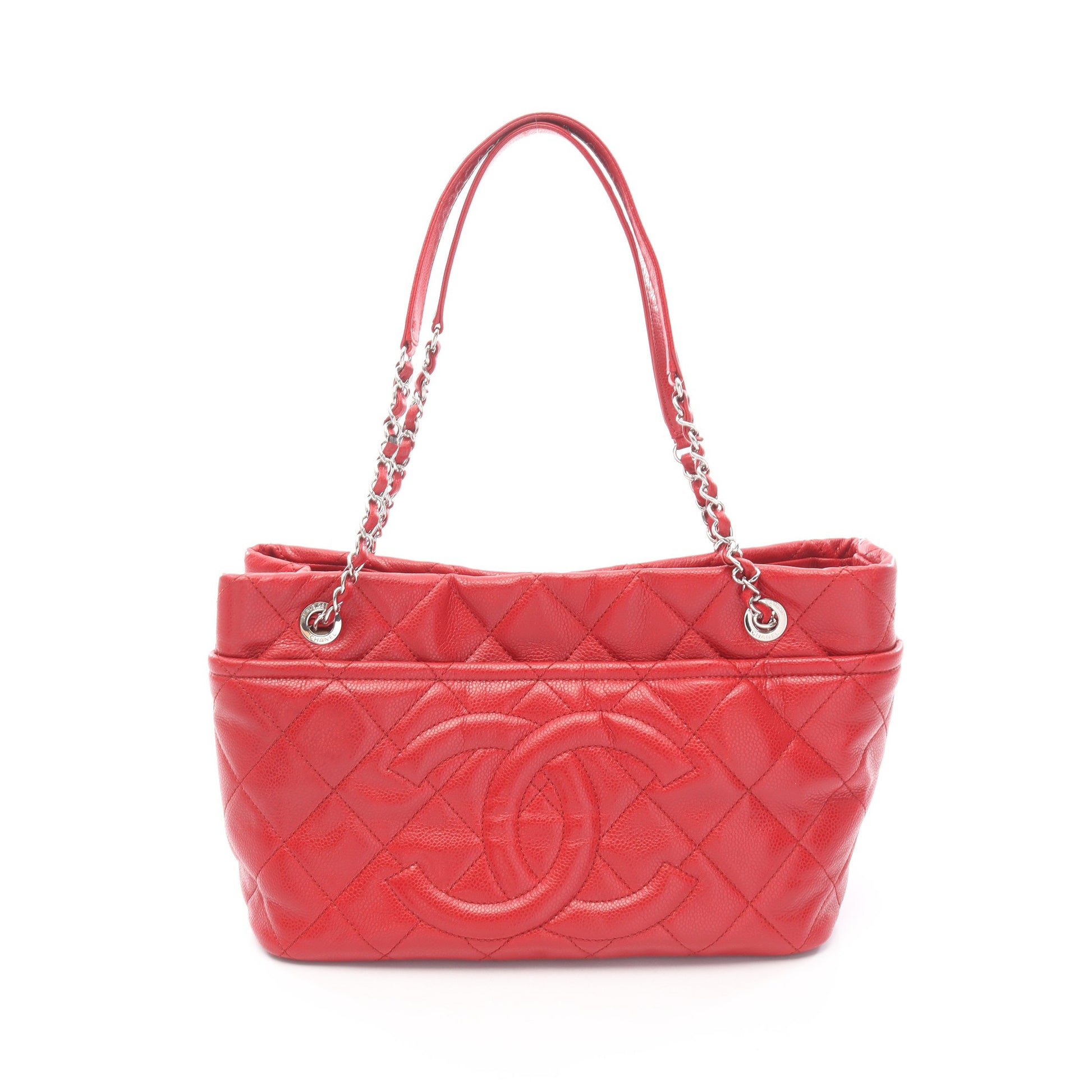 マトラッセ チェーンショルダーバッグ キャビアスキン レッド シルバー金具 シャネル バッグ CHANEL