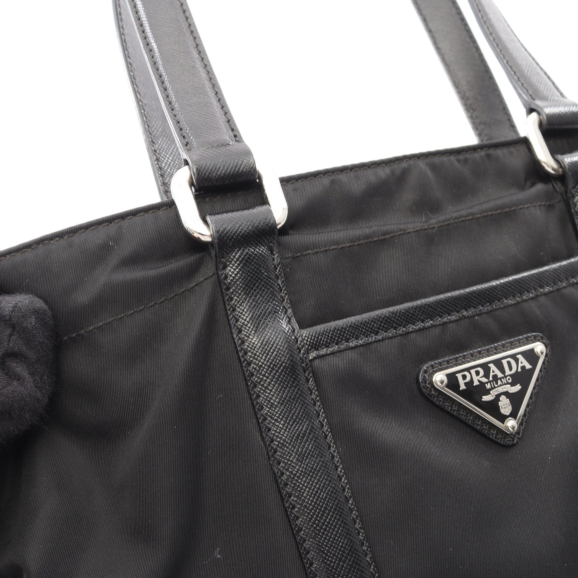 ハンドバッグ トートバッグ ナイロン サフィアーノレザー ブラック プラダ バッグ PRADA