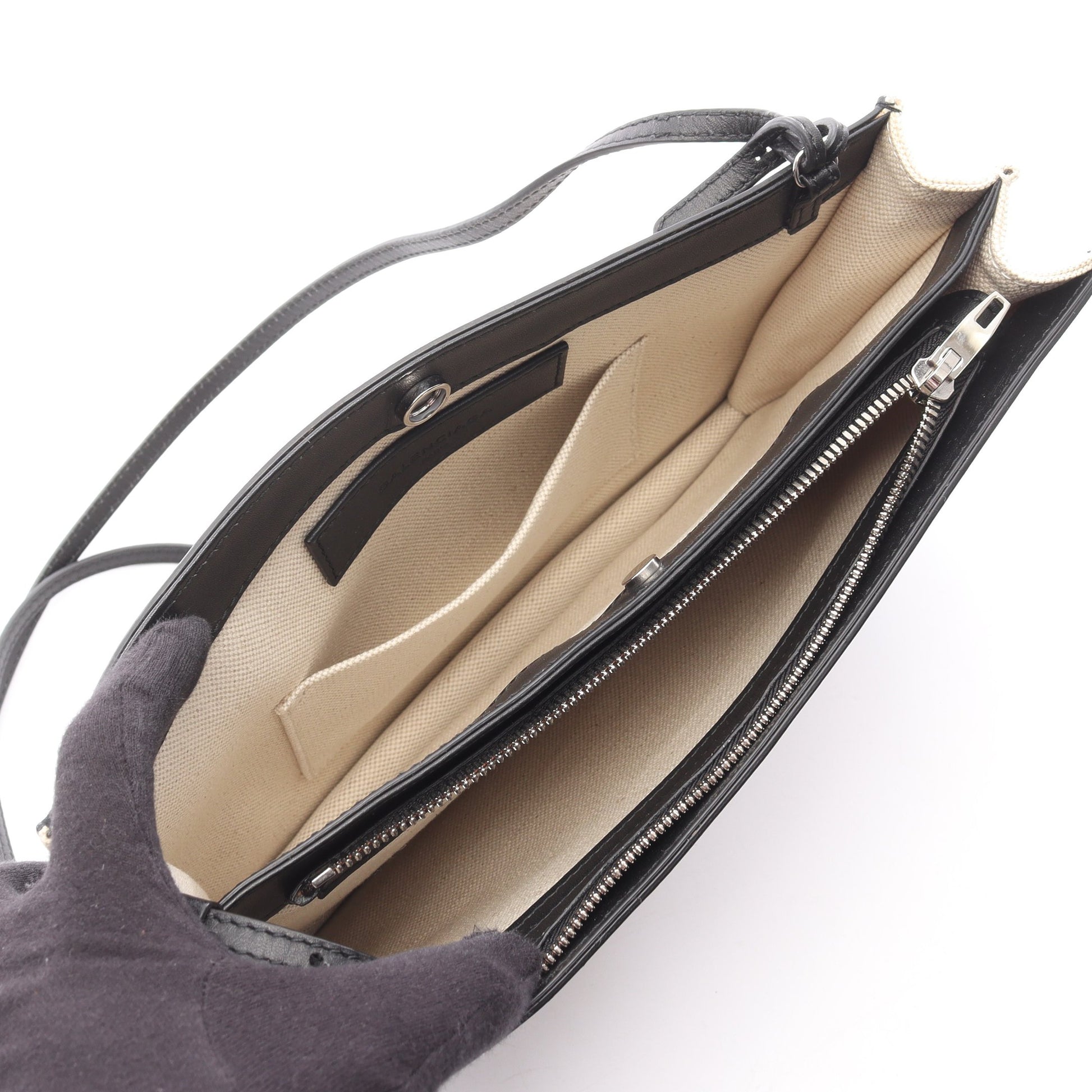 ネイビー ポシェット ショルダーバッグ キャンバス レザー アイボリー ブラック バレンシアガ バッグ BALENCIAGA