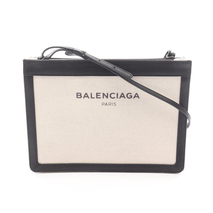 ネイビー ポシェット ショルダーバッグ キャンバス レザー アイボリー ブラック バレンシアガ バッグ BALENCIAGA