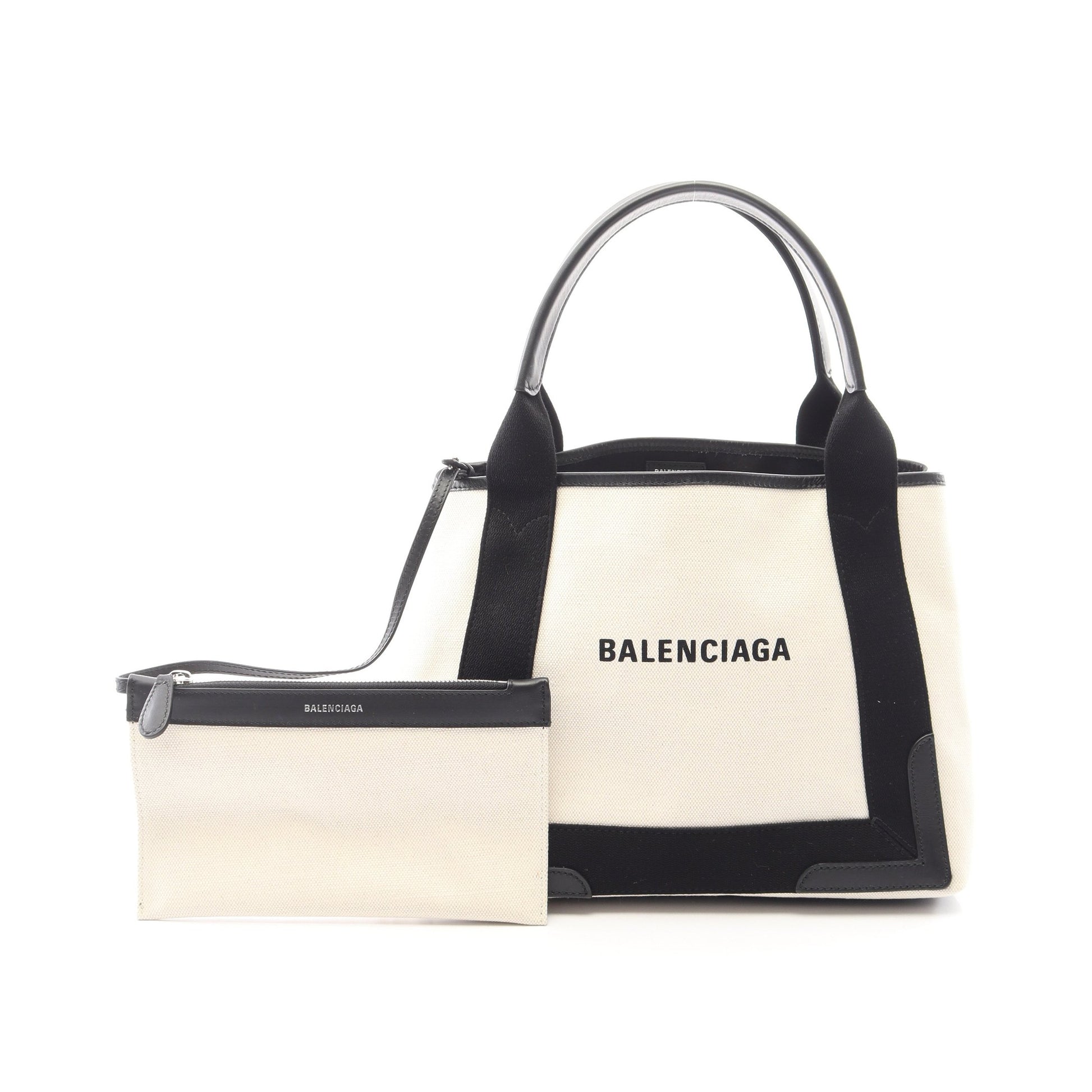 NAVY CABAS S ネイビーカバ ハンドバッグ トートバッグ キャンバス レザー アイボリー ブラック バレンシアガ バッグ BALENCIAGA