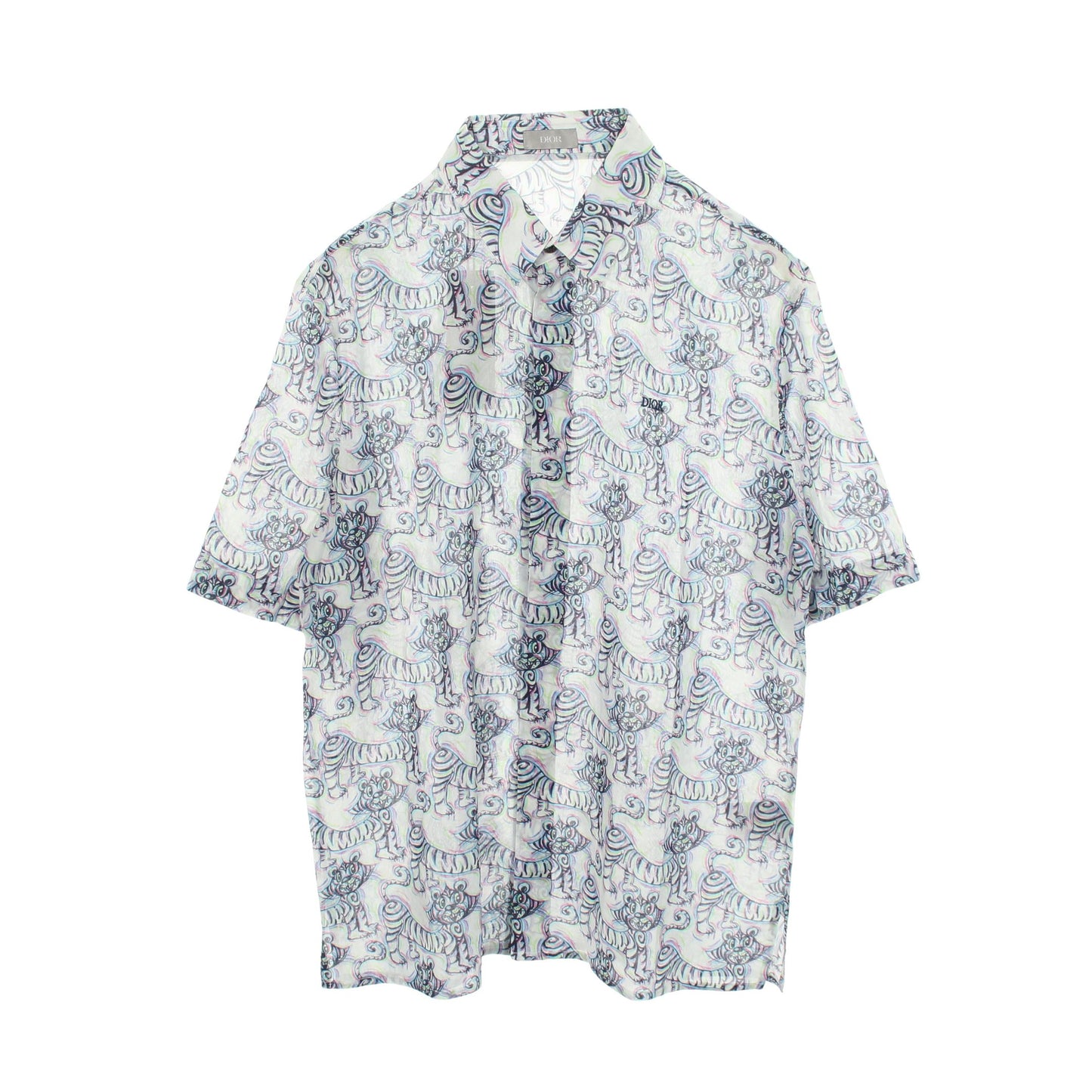 DIOR × KENNY SCHARF タイガー 半袖 シャツ コットン ライトブルー マルチカラー ディオール トップス DIOR