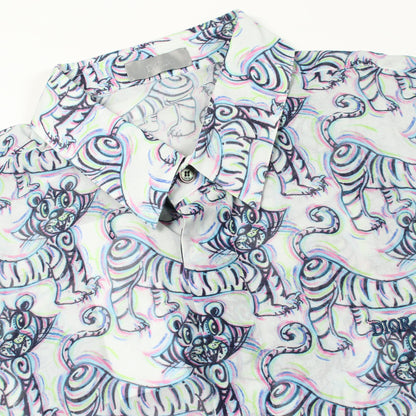 DIOR × KENNY SCHARF タイガー 半袖 シャツ コットン ライトブルー マルチカラー ディオール トップス DIOR