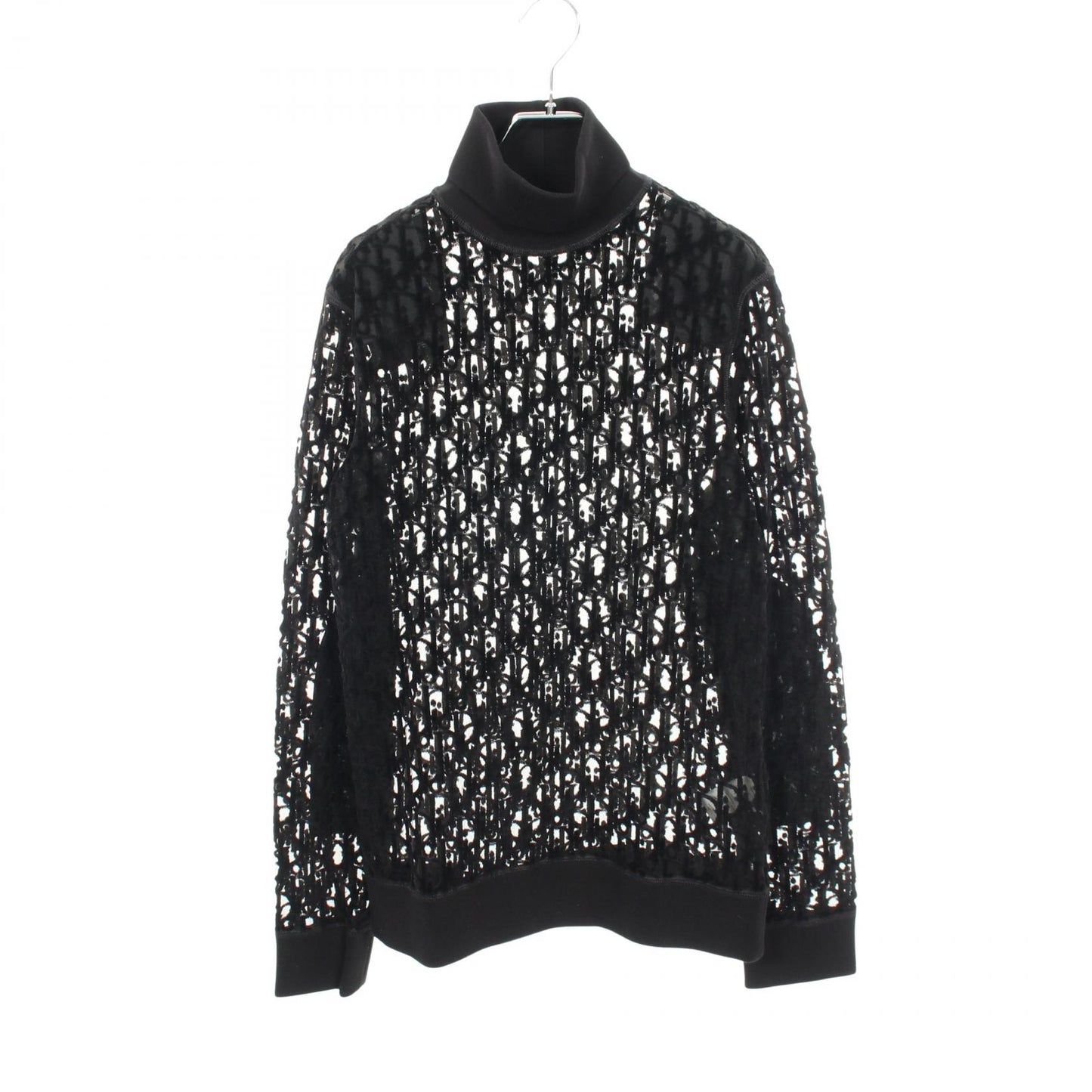 オブリーク シースルーガーゼ タートルネック ニット コットン ナイロン ブラック ディオール トップス DIOR