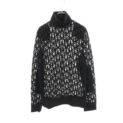 オブリーク シースルーガーゼ タートルネック ニット コットン ナイロン ブラック ディオール トップス DIOR