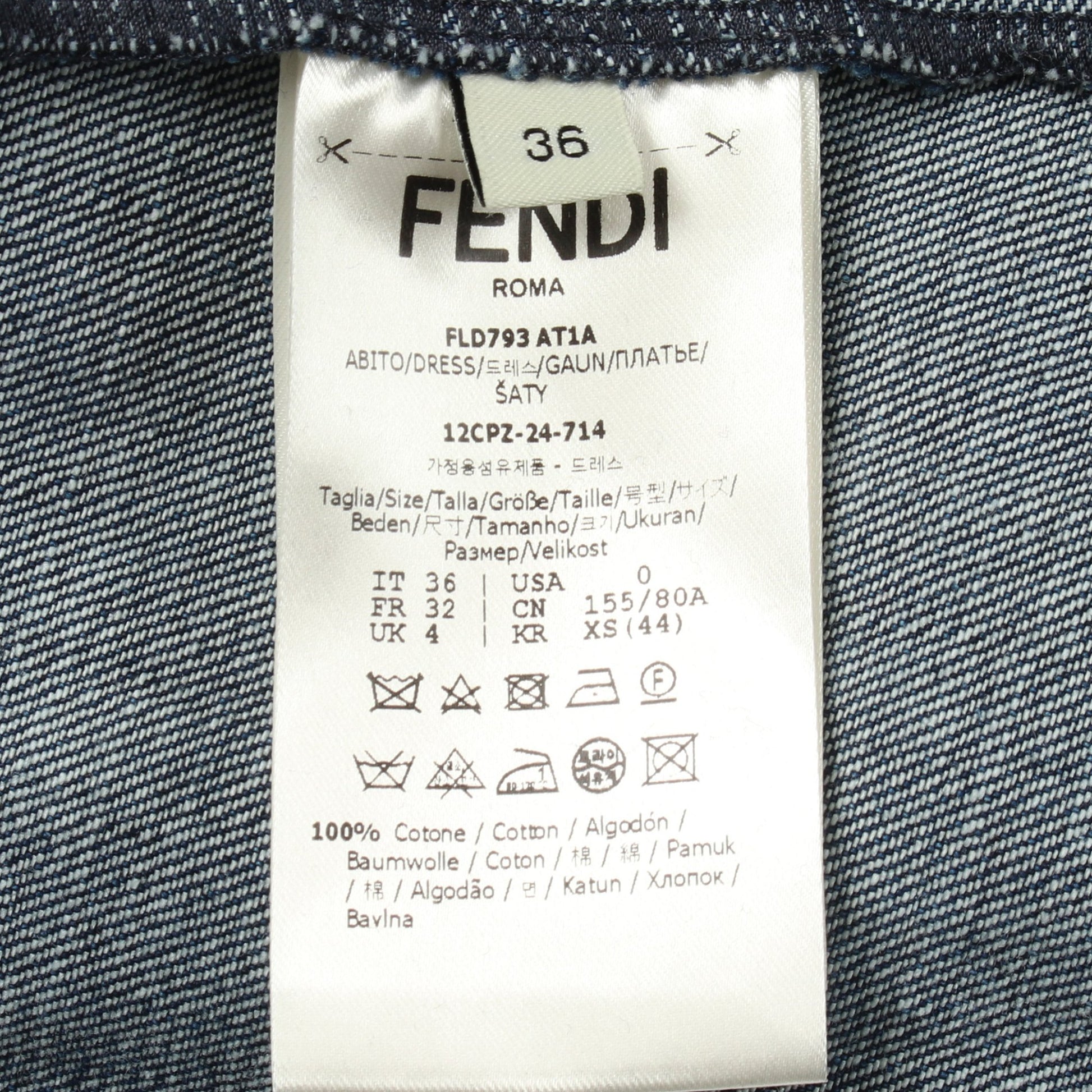スタンドカラー 長袖 デニム ワンピース コットン ネイビー ブルー フェンディ ワンピース FENDI