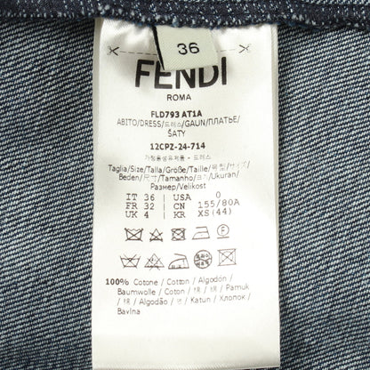 スタンドカラー 長袖 デニム ワンピース コットン ネイビー ブルー フェンディ ワンピース FENDI