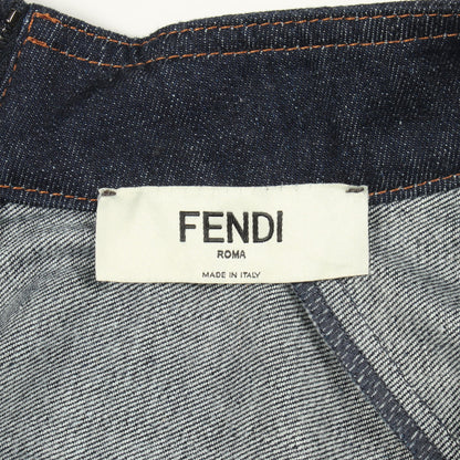スタンドカラー 長袖 デニム ワンピース コットン ネイビー ブルー フェンディ ワンピース FENDI
