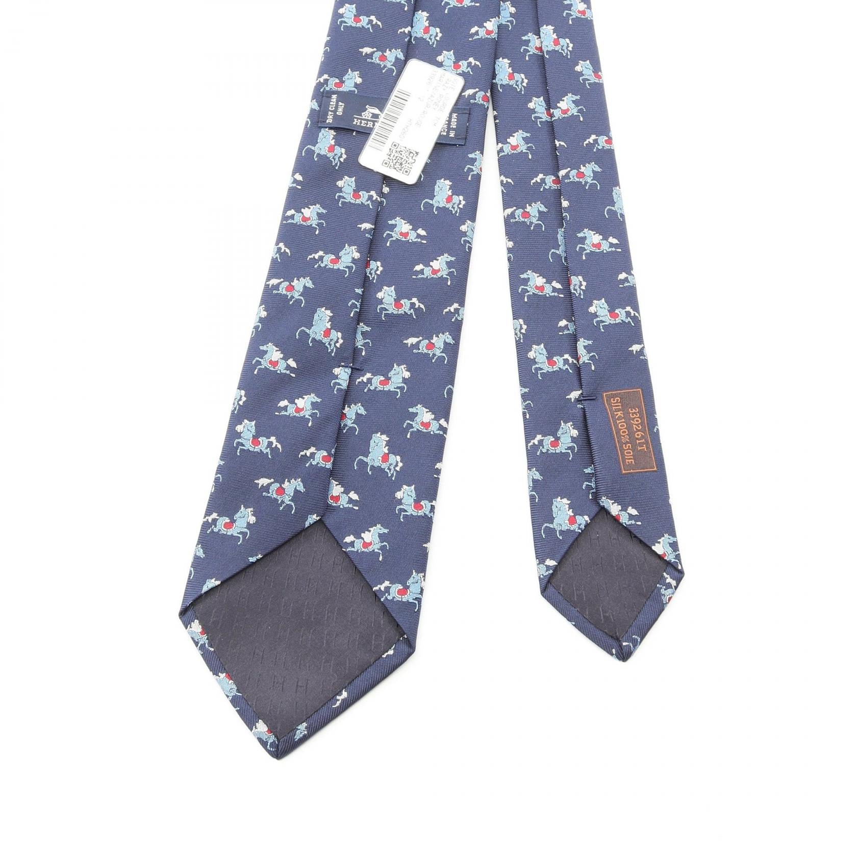 馬柄 ネクタイ シルク ネイビー マルチカラー エルメス 財布・小物 HERMES