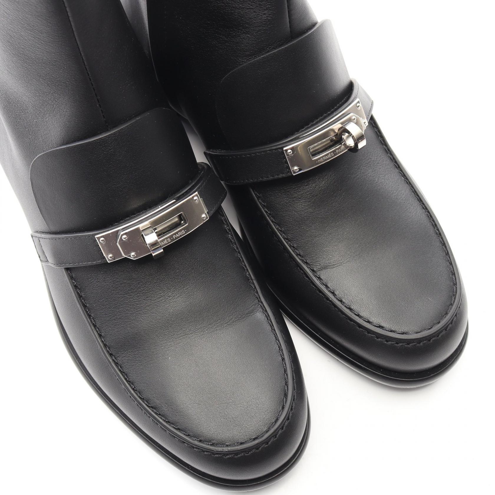 ケルシー ケリーバックル ショート ブーツ レザー ブラック エルメス シューズ HERMES
