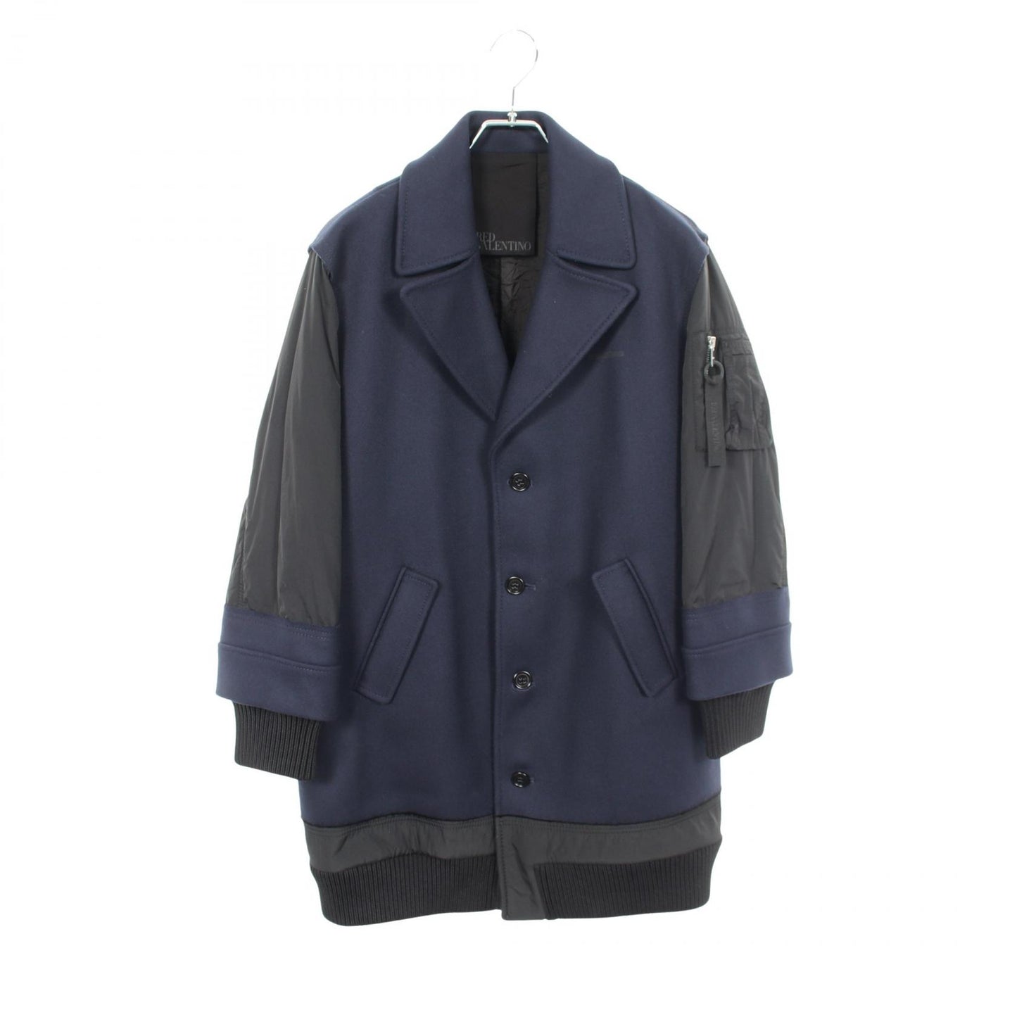 ドッキング 切替 コート コート ウール ネイビー ブラック レッドヴァレンティノ アウター RED VALENTINO