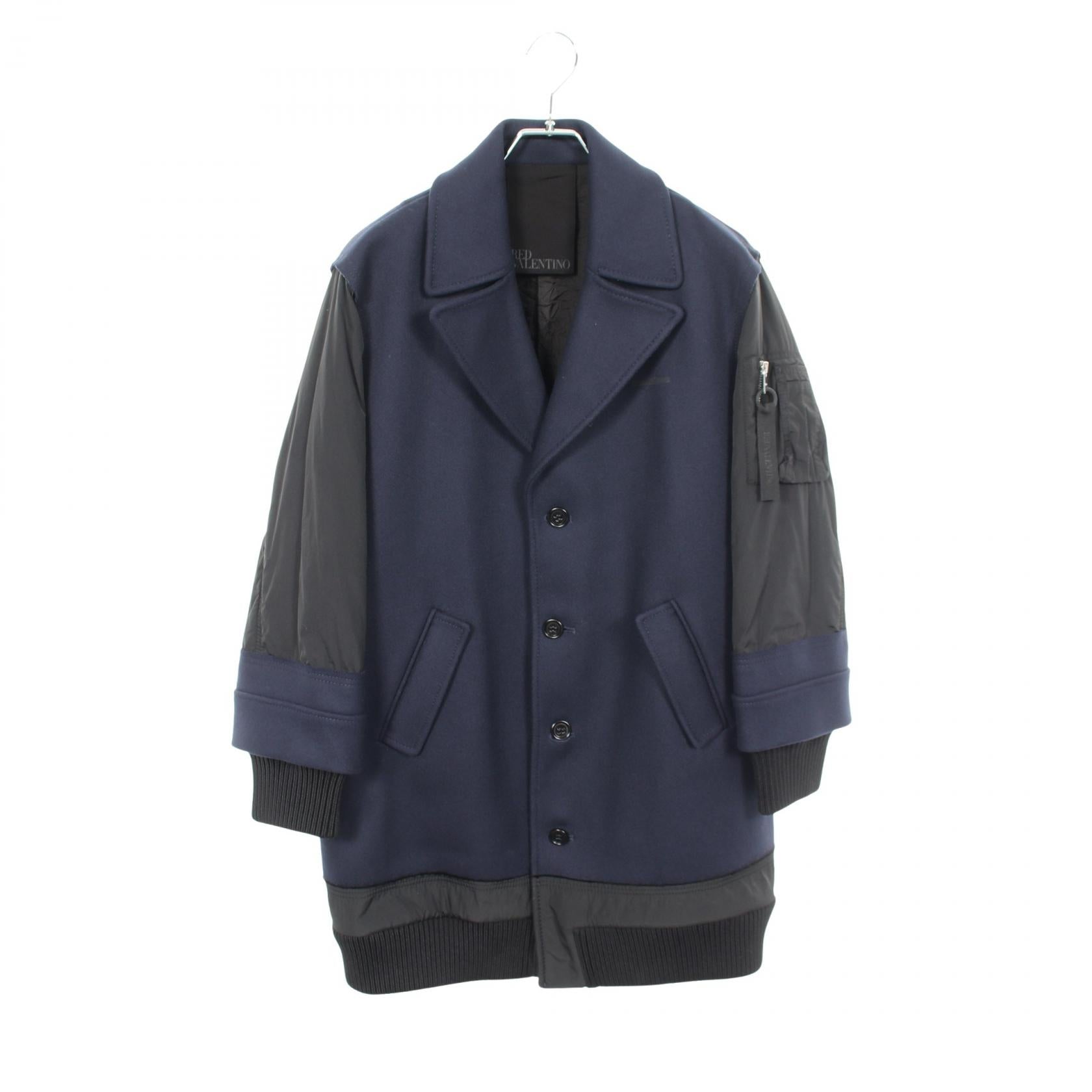 ドッキング 切替 コート コート ウール ネイビー ブラック レッドヴァレンティノ アウター RED VALENTINO