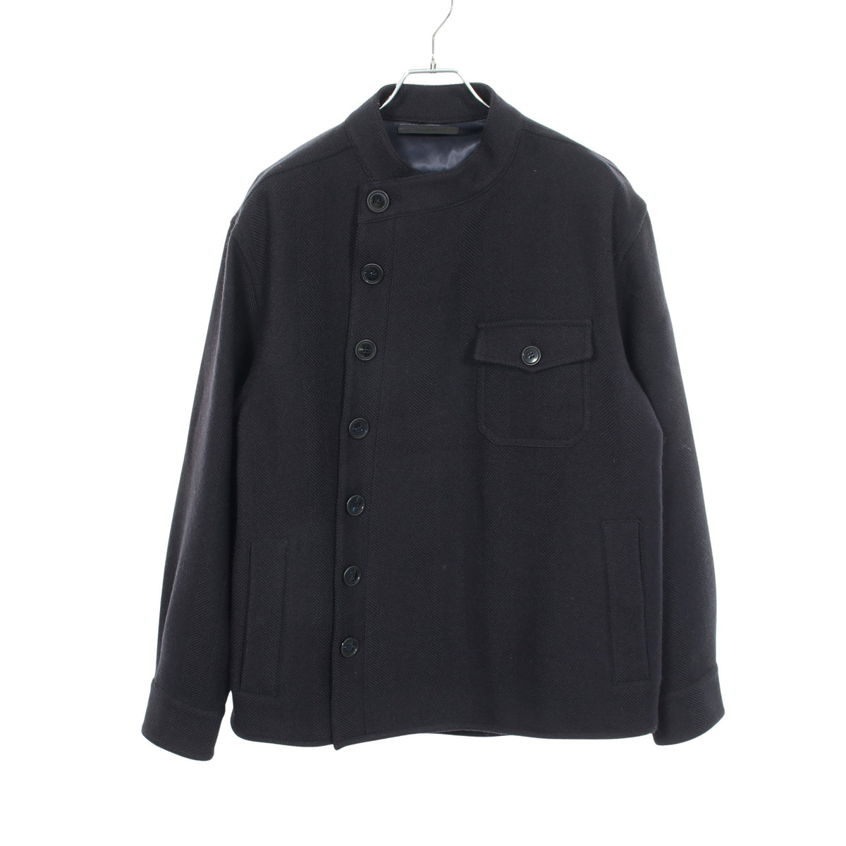ヘリンボーン アシンメトリー ジャケット ウール ダークネイビー ジョルジオアルマーニ アウター GIORGIO ARMANI