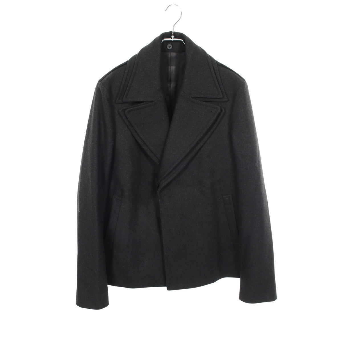 ダブルカラー 切替 ピーコート ウール ポリアミド ブラック エンポリオアルマーニ アウター EMPORIO ARMANI