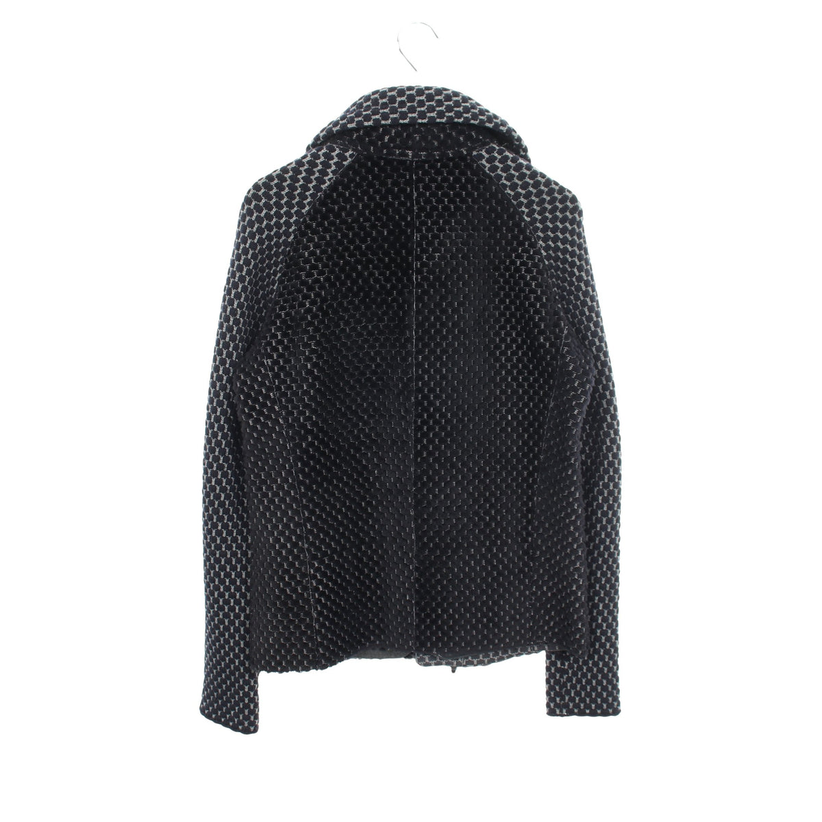 格子ジャガード ニット 切替 レザージャケット レザー ウール ダークネイビー グレー エンポリオアルマーニ アウター EMPORIO ARMANI