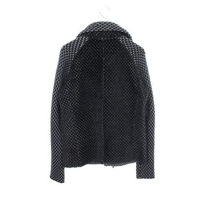 格子ジャガード ニット 切替 レザージャケット レザー ウール ダークネイビー グレー エンポリオアルマーニ アウター EMPORIO ARMANI
