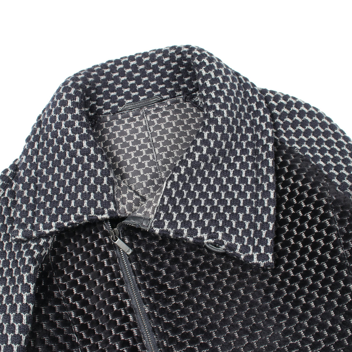格子ジャガード ニット 切替 レザージャケット レザー ウール ダークネイビー グレー エンポリオアルマーニ アウター EMPORIO ARMANI