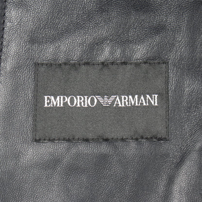 格子ジャガード ニット 切替 レザージャケット レザー ウール ダークネイビー グレー エンポリオアルマーニ アウター EMPORIO ARMANI