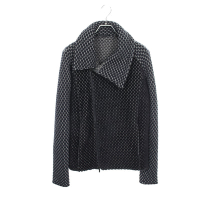 格子ジャガード ニット 切替 レザージャケット レザー ウール ダークネイビー グレー エンポリオアルマーニ アウター EMPORIO ARMANI