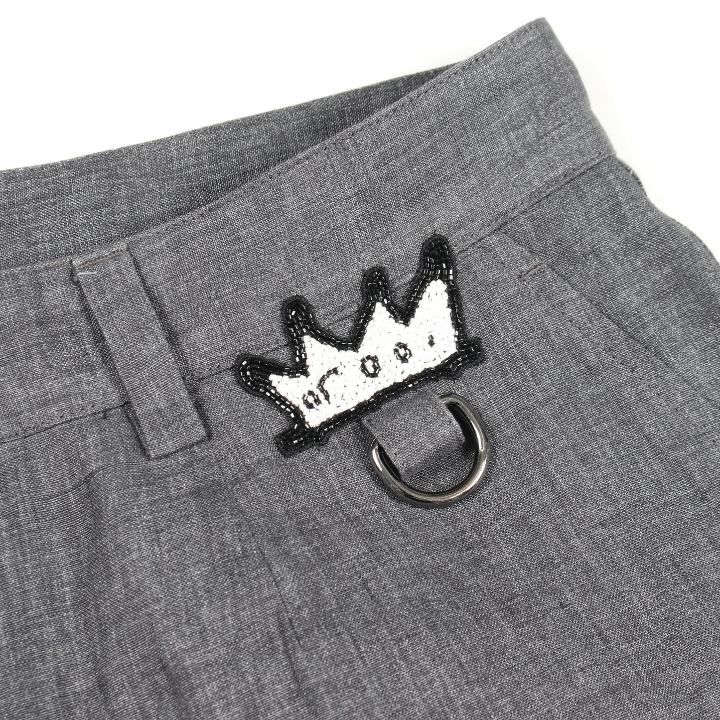 ビーズ刺繍 パンツ リネン グレー ドルチェアンドガッバーナ