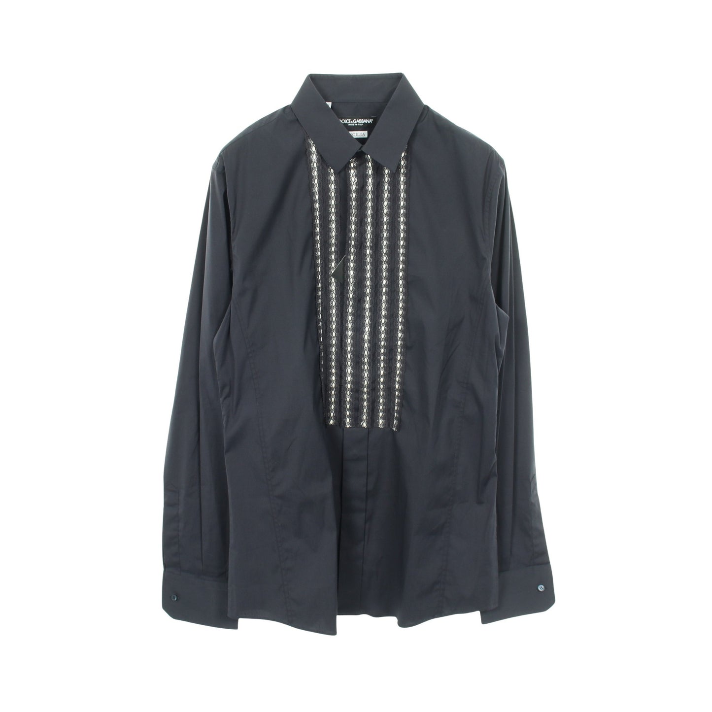 シチリアフィット レース 長袖 シャツ コットン ネイビー ドルチェアンドガッバーナ トップス DOLCE&GABBANA