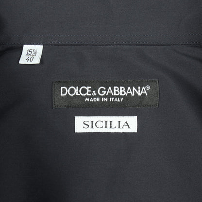 シチリアフィット レース 長袖 シャツ コットン ネイビー ドルチェアンドガッバーナ トップス DOLCE&GABBANA