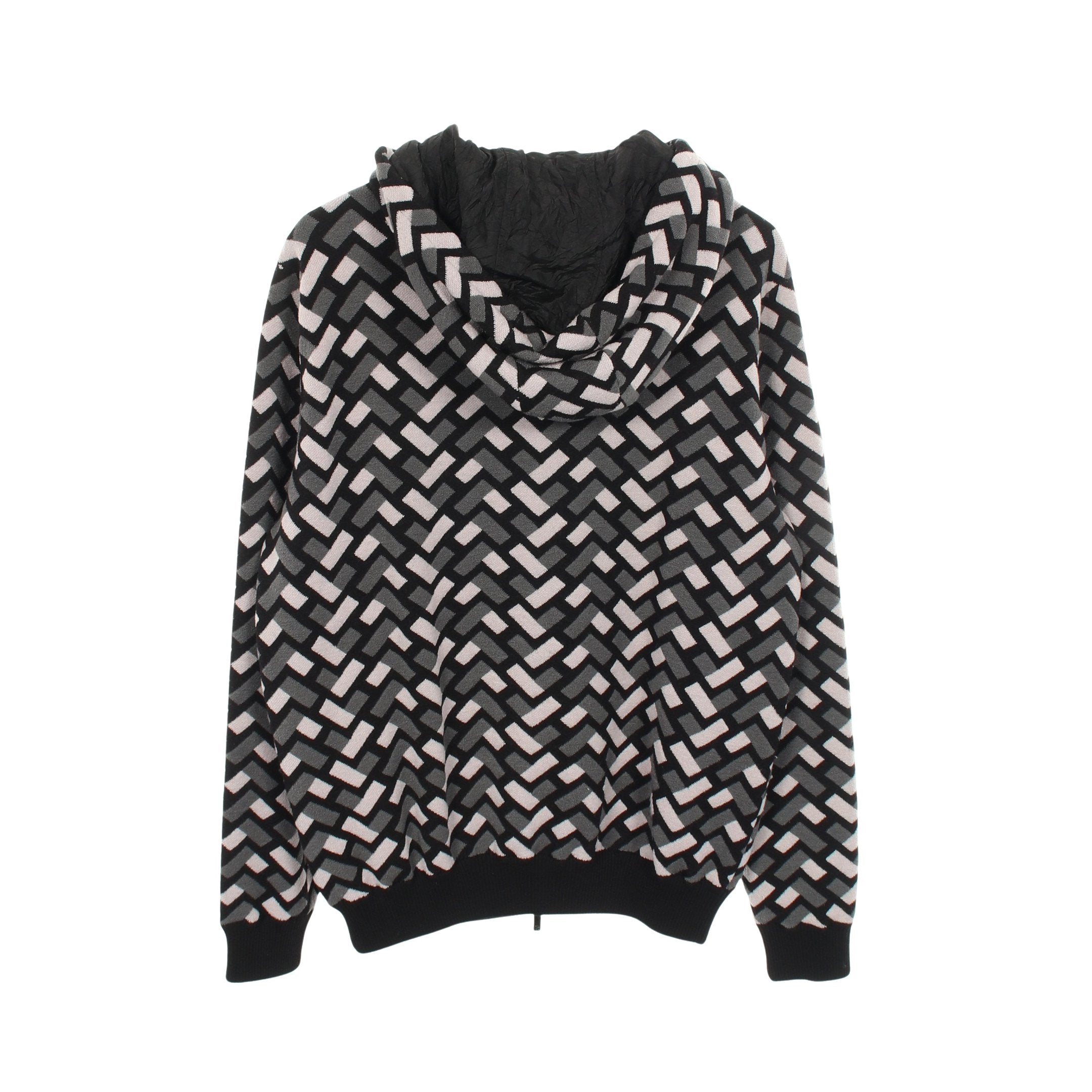 美品 ジョルジオアルマーニ GIORGIO ARMANI ニット パーカー フーディー ジップアップ ウール メンズ 50(M相当)ブラック 総柄 ジップアップパーカー ウール ブラック グレー ジョルジオ