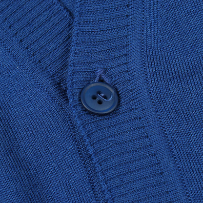 ロゴ刺繍 Vネック カーディガン ウール ブルー エンポリオアルマーニ
