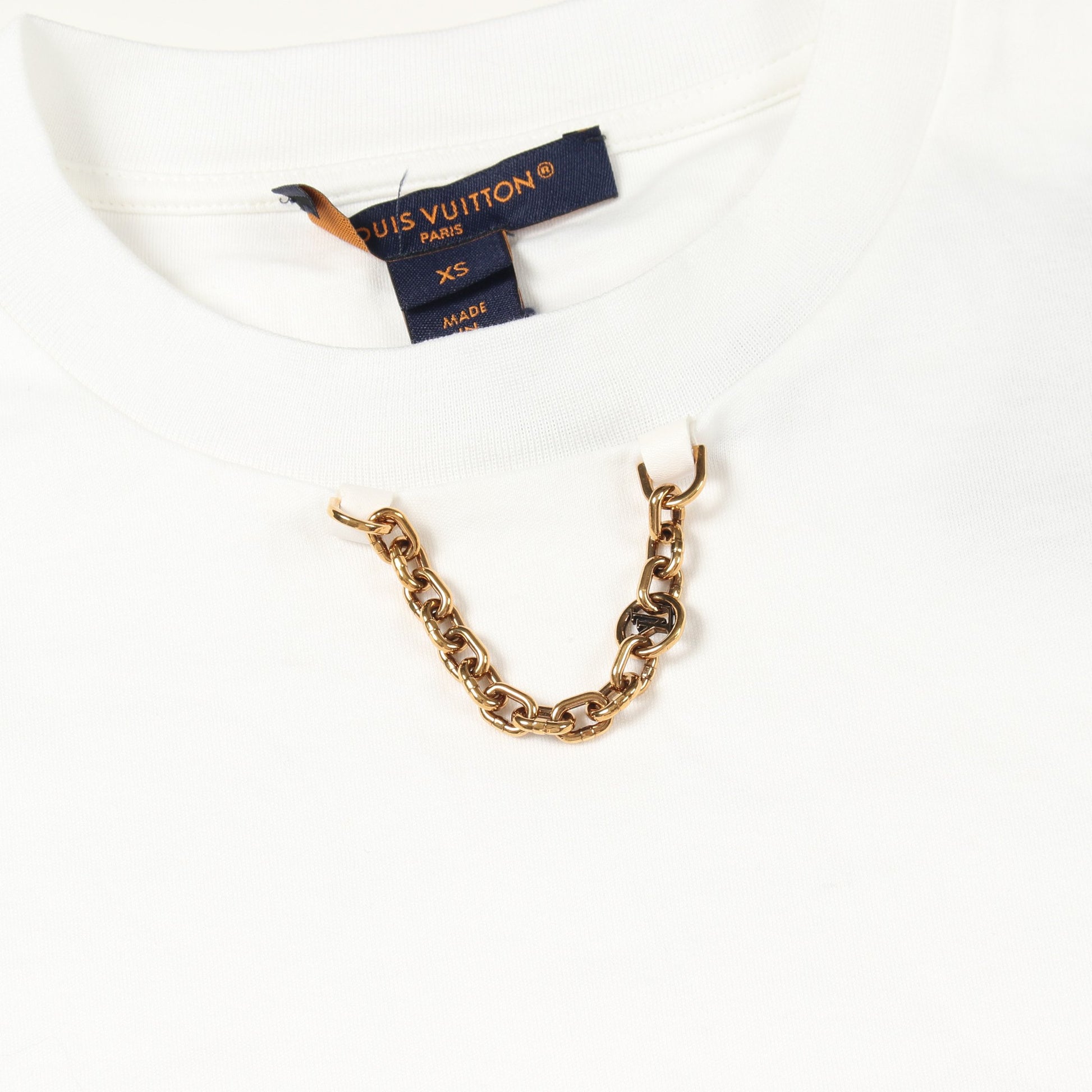 チェーンディテール 半袖Tシャツ コットン ホワイト ルイヴィトン トップス LOUIS VUITTON