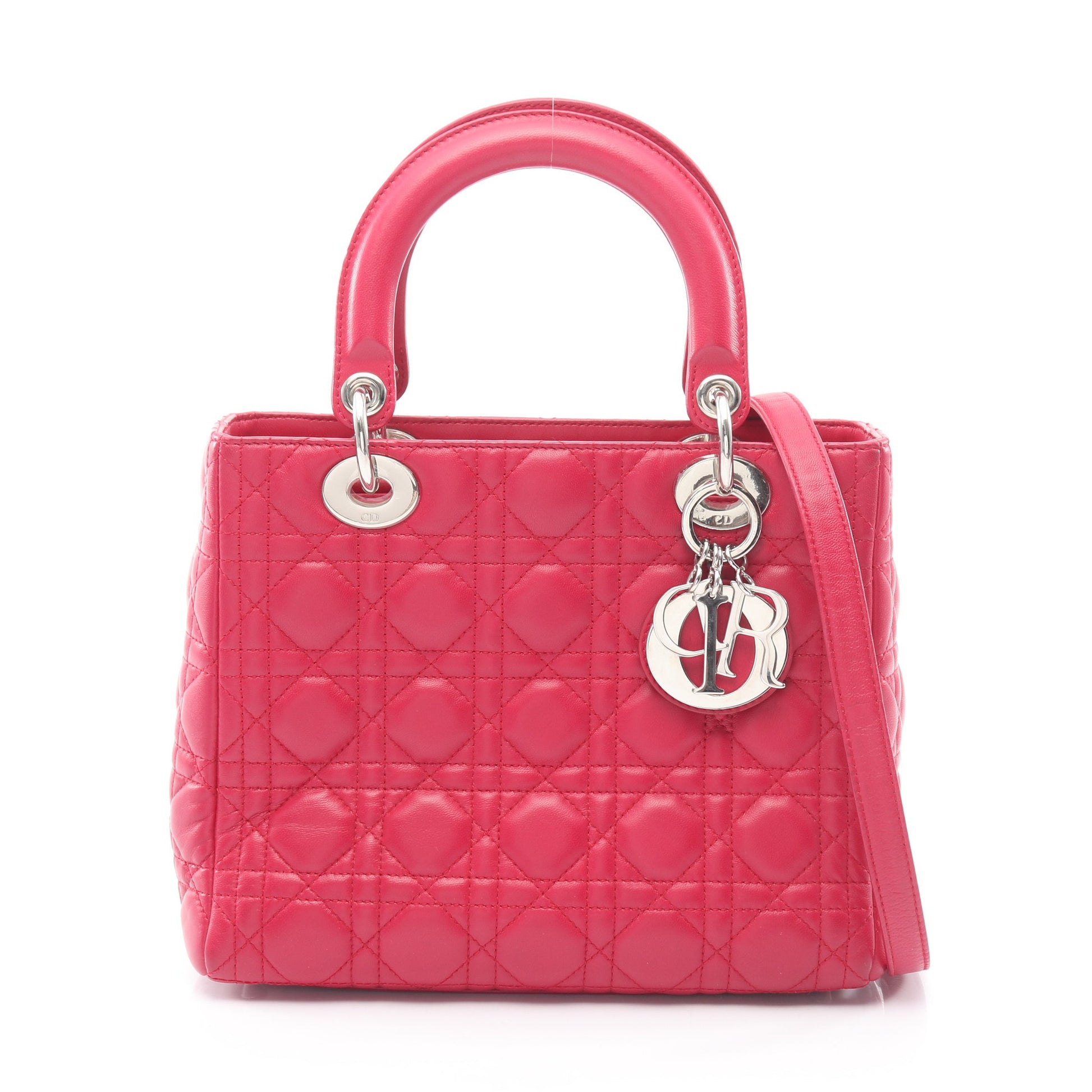 LADY DIOR レディディオール カナージュ 2WAY ハンドバッグ レザー ピンクパープル クリスチャンディオール バッグ Christian Dior