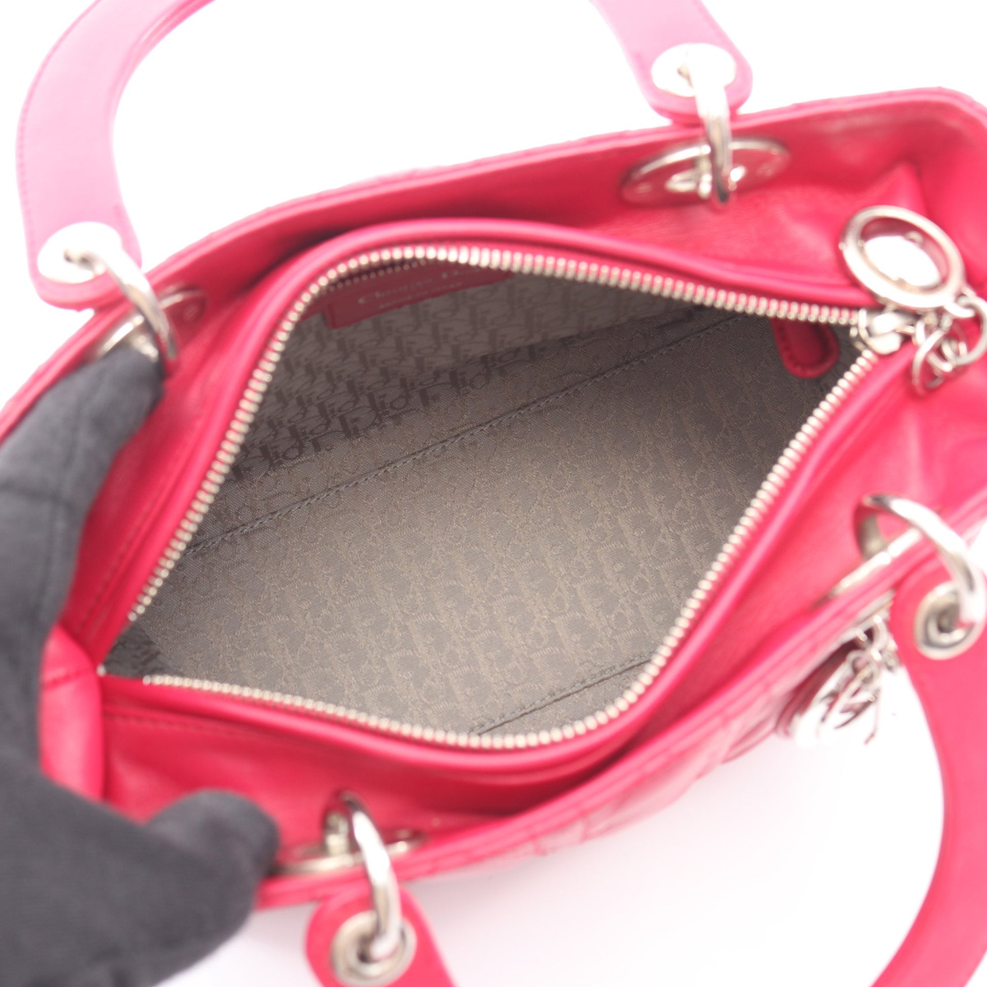 LADY DIOR レディディオール カナージュ 2WAY ハンドバッグ レザー ピンクパープル クリスチャンディオール バッグ Christian Dior
