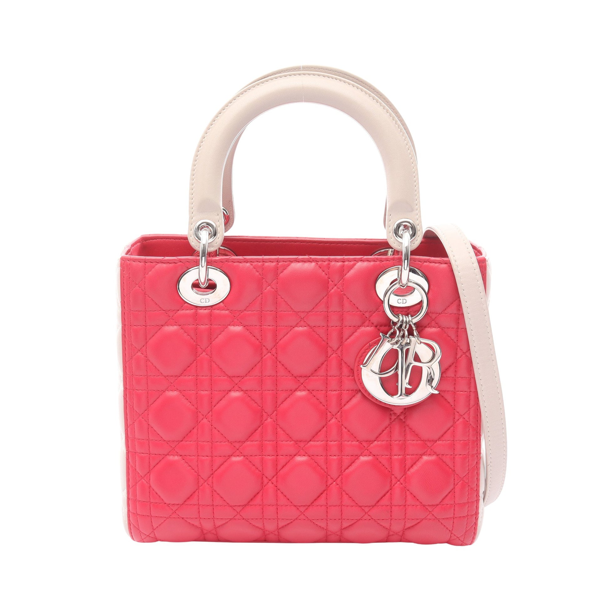 LADY DIOR レディディオール カナージュ 2WAY ハンドバッグ レザー ピンクパープル ライトグレー クリスチャンディオール バッグ Christian Dior