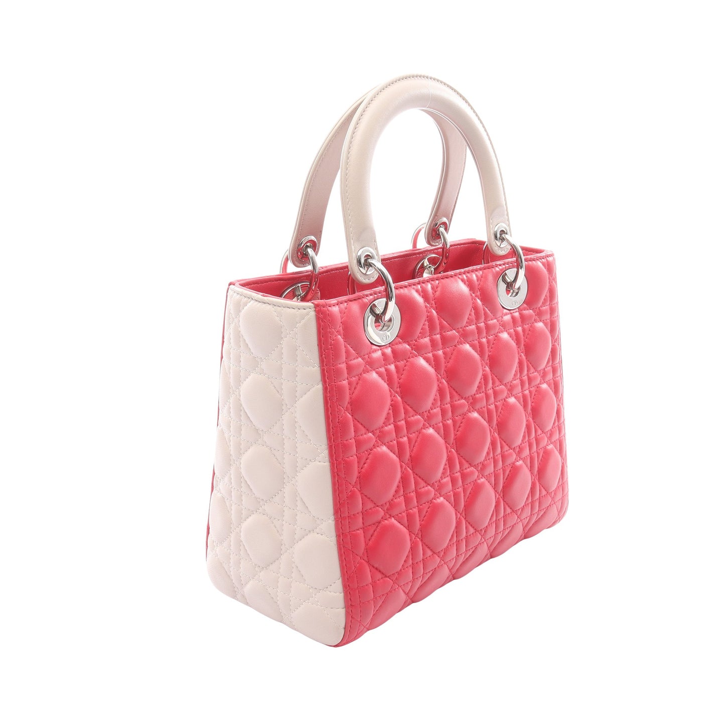 LADY DIOR レディディオール カナージュ 2WAY ハンドバッグ レザー ピンクパープル ライトグレー クリスチャンディオール バッグ Christian Dior