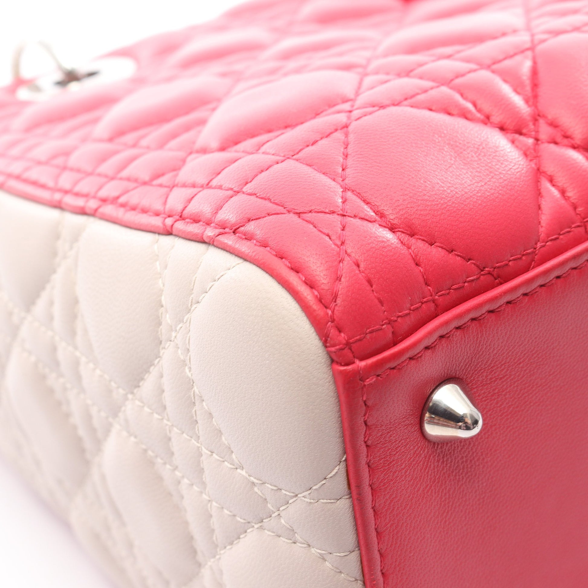 LADY DIOR レディディオール カナージュ 2WAY ハンドバッグ レザー ピンクパープル ライトグレー クリスチャンディオール バッグ Christian Dior