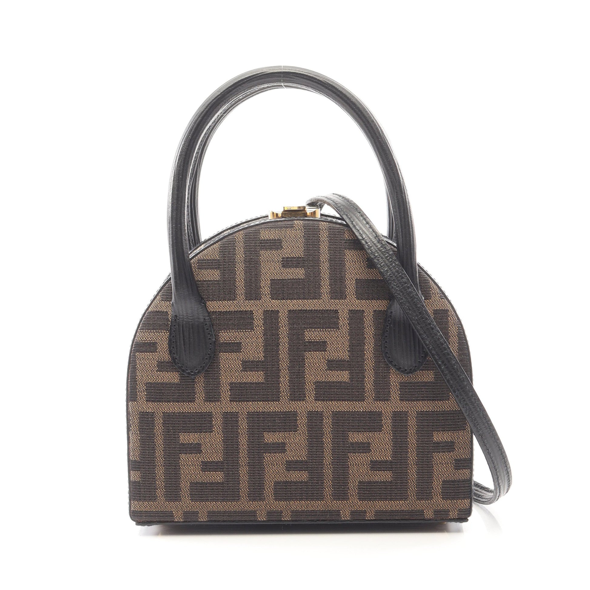 ズッカ 2WAY ハンドバッグ キャンバス レザー ブラウン ダークブラウン フェンディ バッグ FENDI