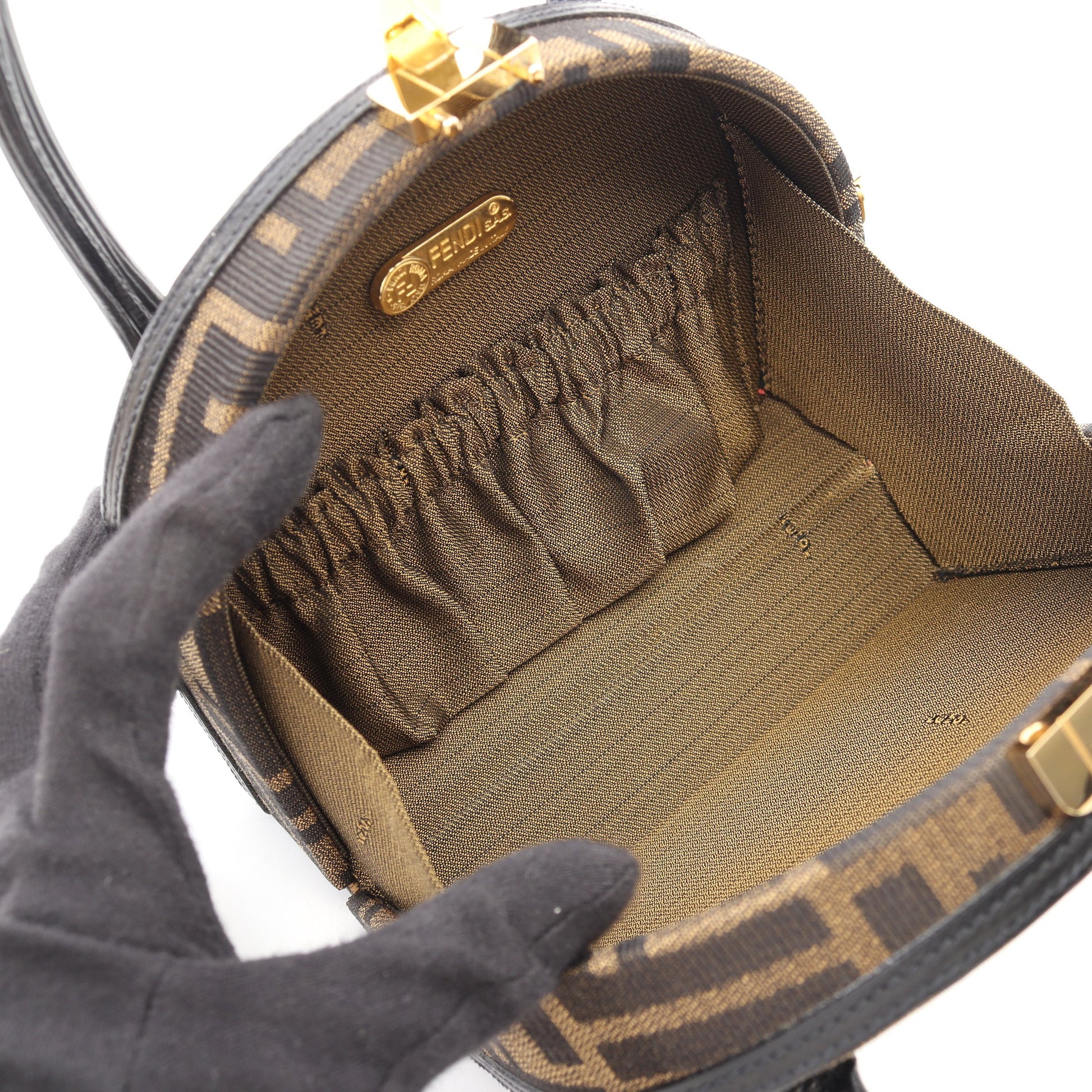 ズッカ 2WAY ハンドバッグ キャンバス レザー ブラウン ダークブラウン フェンディ バッグ FENDI