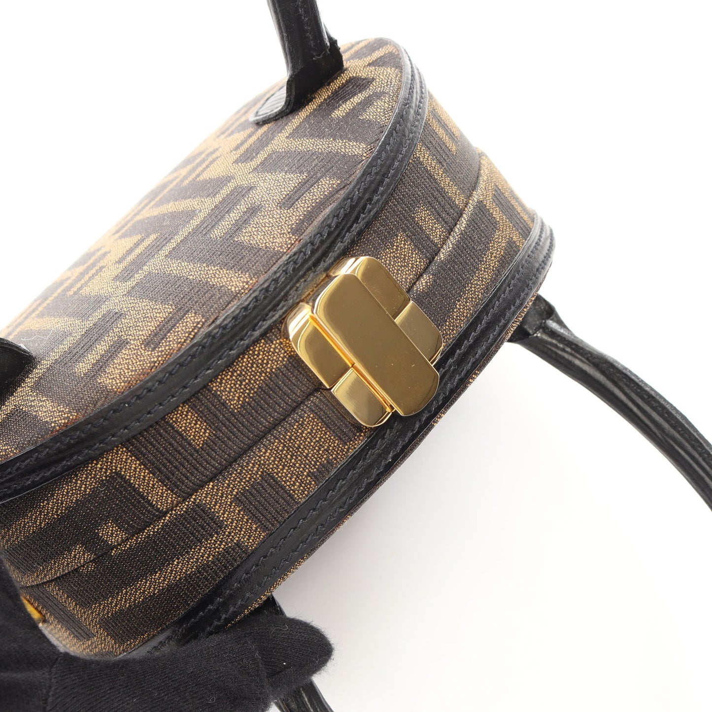 ズッカ 2WAY ハンドバッグ キャンバス レザー ブラウン ダークブラウン フェンディ バッグ FENDI