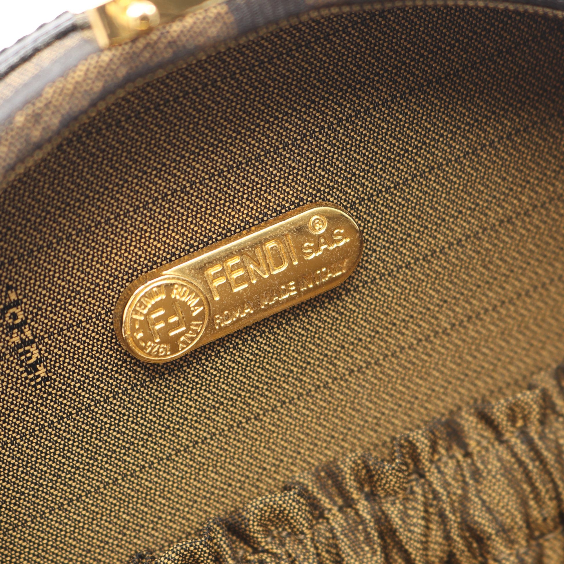 ズッカ 2WAY ハンドバッグ キャンバス レザー ブラウン ダークブラウン フェンディ バッグ FENDI