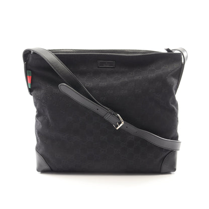 Gキャンバス シェリーライン ショルダーバッグ キャンバス レザー ブラック グッチ バッグ GUCCI