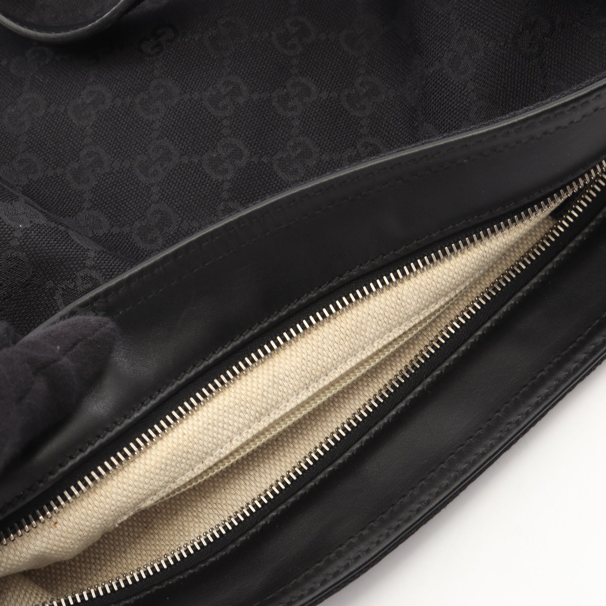 Gキャンバス シェリーライン ショルダーバッグ キャンバス レザー ブラック グッチ バッグ GUCCI