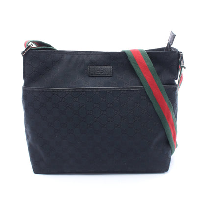 GGキャンバス シェリーライン ショルダーバッグ キャンバス レザー ダークネイビー ブラック グッチ バッグ GUCCI