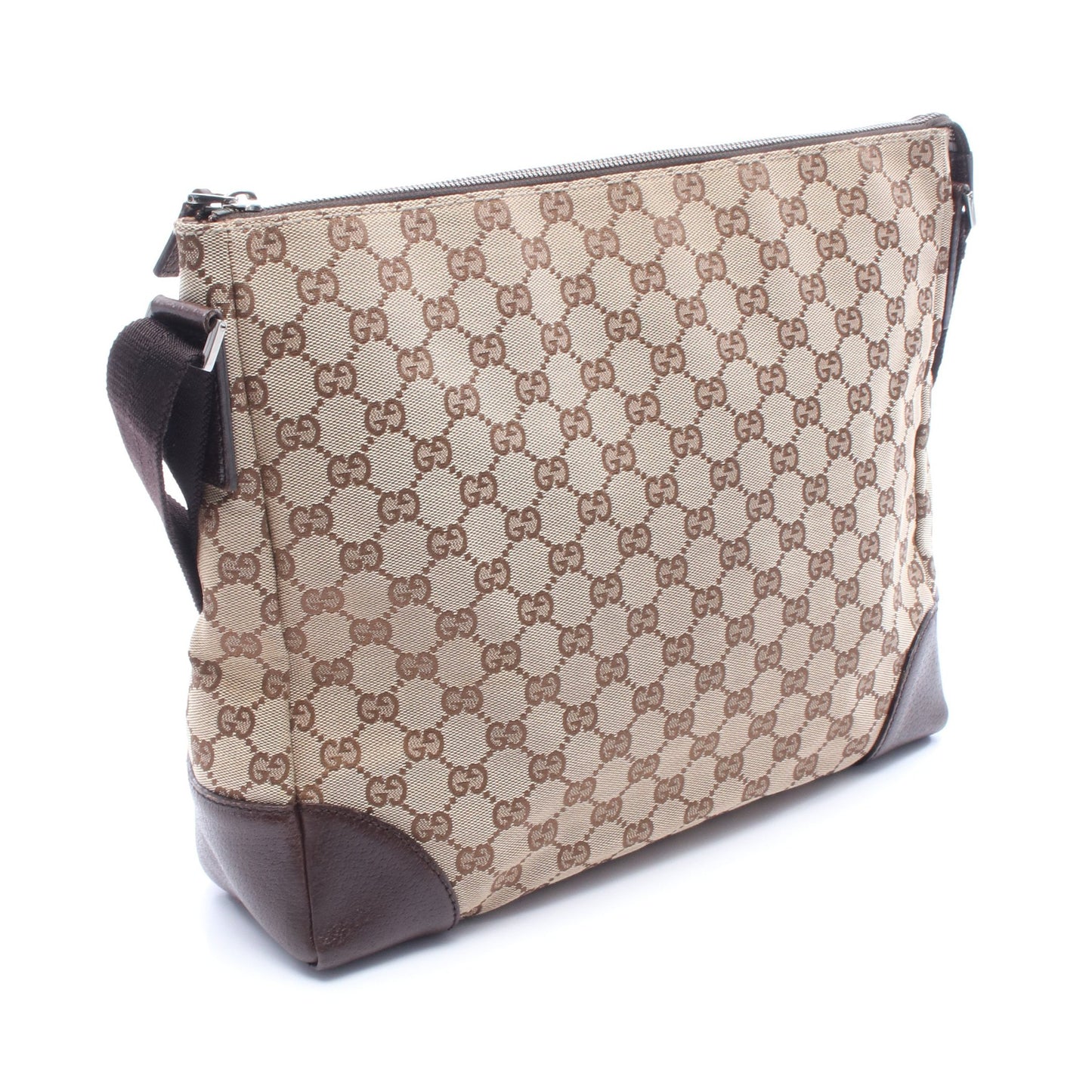 GGキャンバス ショルダーバッグ キャンバス レザー ベージュ ブラウン ダークブラウン グッチ バッグ GUCCI