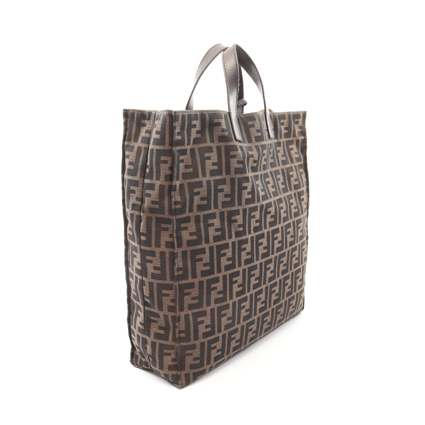 ズッカ ハンドバッグ トートバッグ キャンバス レザー ブラウン ダークブラウン フェンディ バッグ FENDI