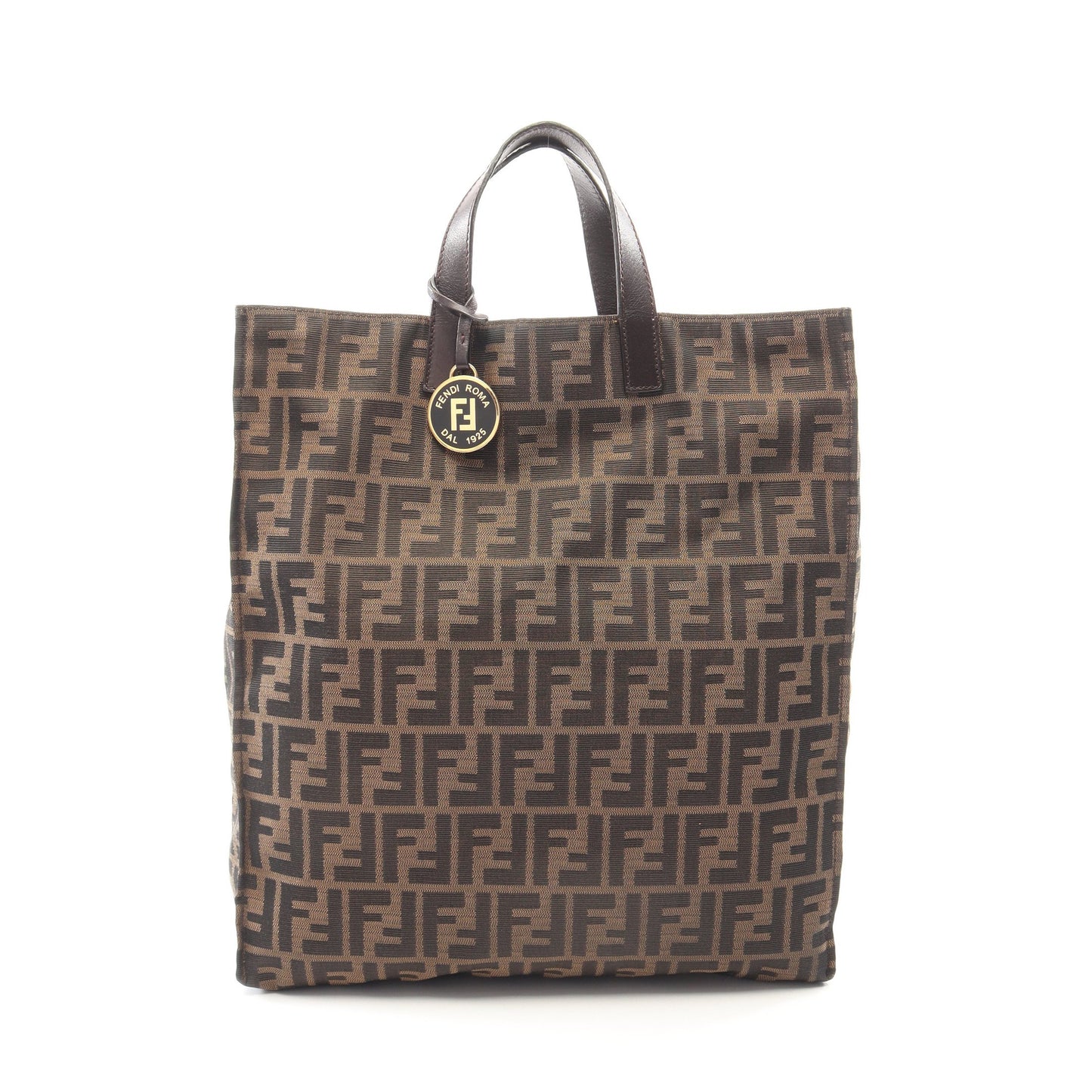 ズッカ ハンドバッグ トートバッグ キャンバス レザー ブラウン ダークブラウン フェンディ バッグ FENDI