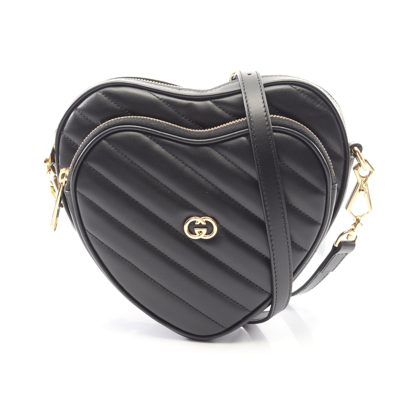 インターロッキングG ハート チェーンショルダーバッグ レザー ブラック グッチ バッグ GUCCI