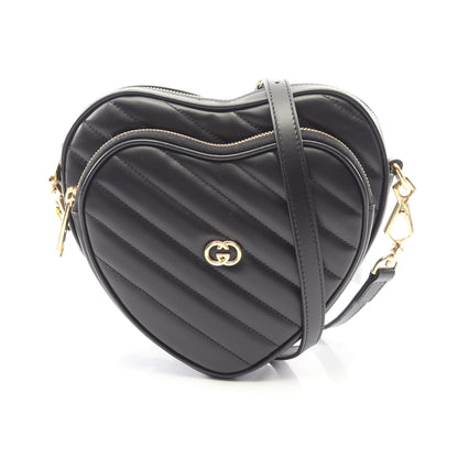 インターロッキングG ハート チェーンショルダーバッグ レザー ブラック グッチ バッグ GUCCI