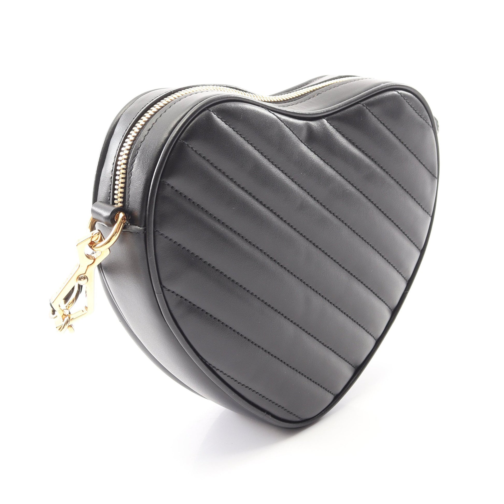 インターロッキングG ハート チェーンショルダーバッグ レザー ブラック グッチ バッグ GUCCI