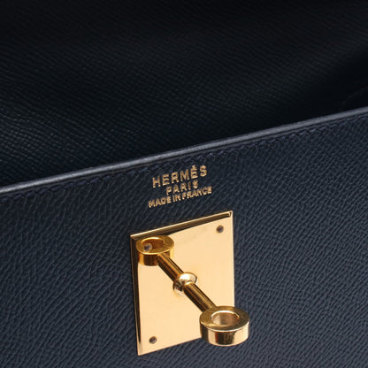 ケリー32 ブルーインディゴ 外縫い 2WAY ハンドバッグ クシュベル ネイビー ゴールド金具 ○Y刻印 エルメス バッグ HERMES