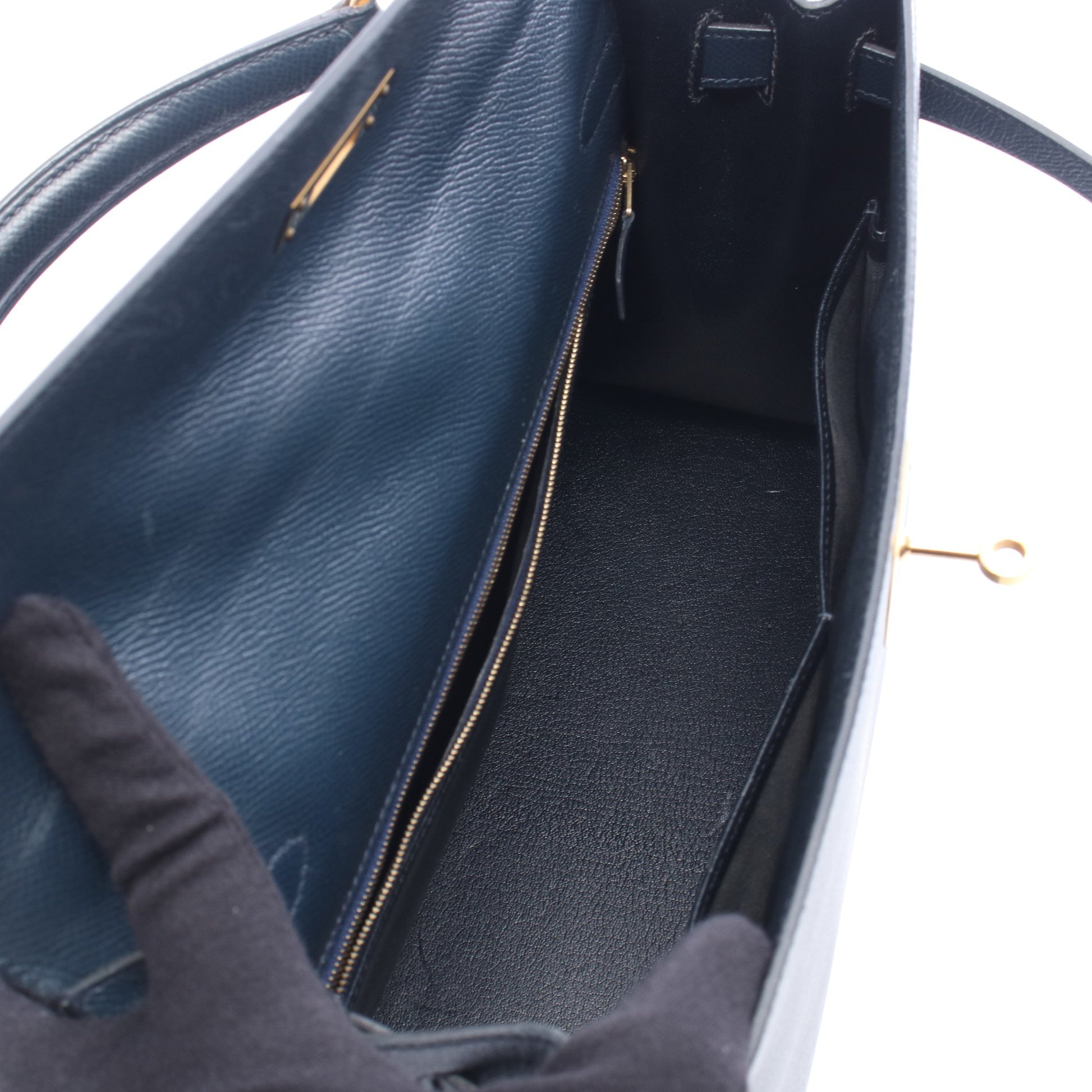 ケリー32 ブルーインディゴ 外縫い 2WAY ハンドバッグ クシュベル ネイビー ゴールド金具 ○Y刻印 エルメス バッグ HERMES