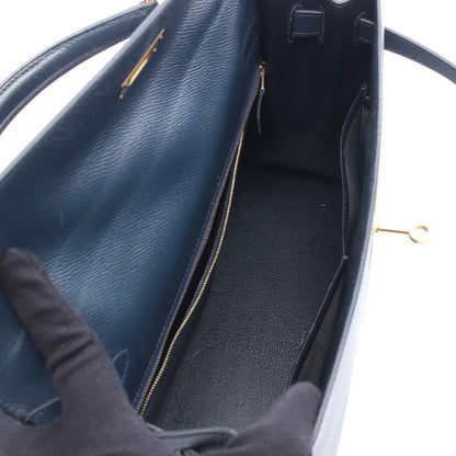 ケリー32 ブルーインディゴ 外縫い 2WAY ハンドバッグ クシュベル ネイビー ゴールド金具 ○Y刻印 エルメス バッグ HERMES